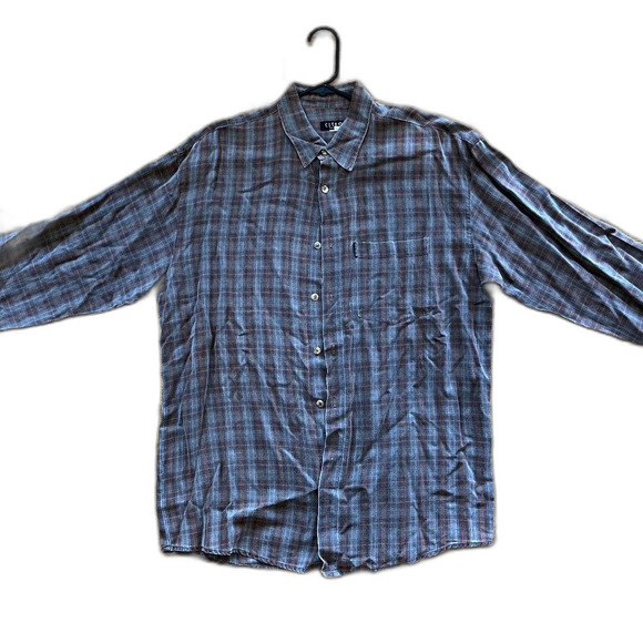 CITRON Santa Monica Brown Gray Plaid Flannel Button up Shirt Top Men's Sz Small - Picture 2 of 6